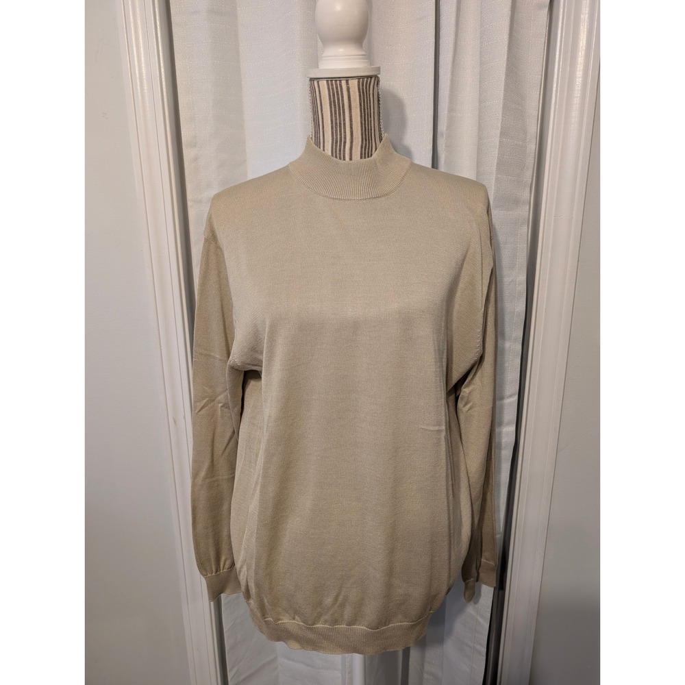 Pronto Uomo Silk Cotton Blend Mock Neck Sweater Long Sleeve Beige Womens Size S